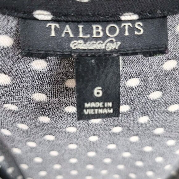 Talbots Party Dress Size 6 stretch summer Pinup Tie Waist Black Polkadot Long - Picture 6 of 7